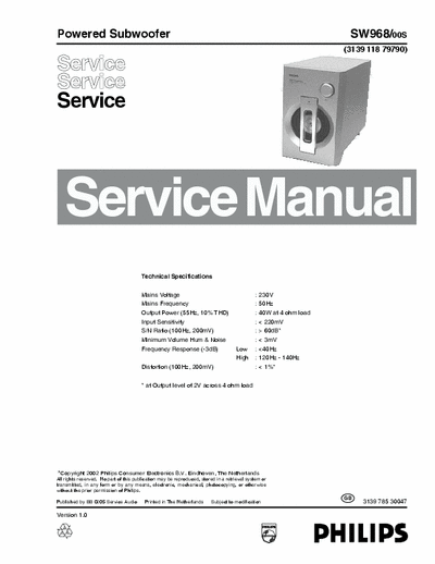 Philips SW966/00S Service manual for Subwoofer